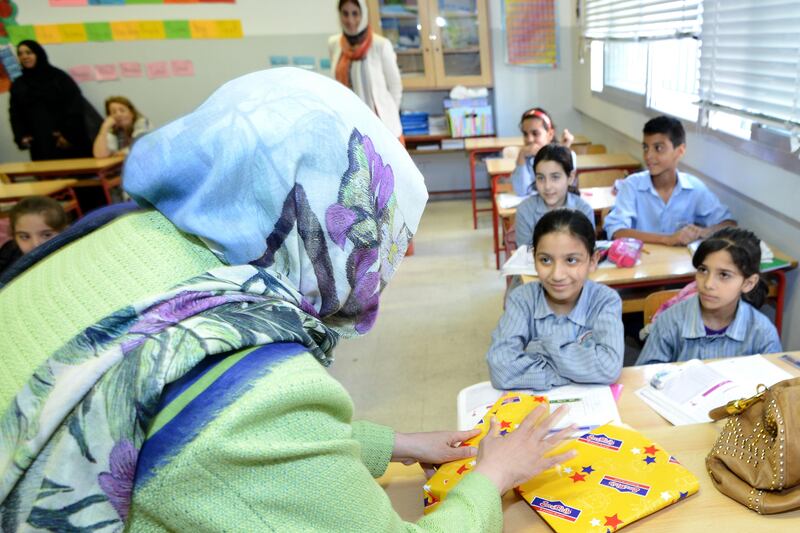 Sheikha Jawaher Bint Mohammed Al QasimiÕs path, the first Arab woman to be appointed an Eminent Advocate at the United Nations High Commissioner for Refugees (UNHCR) for refugee children around the globe. She is the Wife of the Ruler of Sharjah and Chairperson of the Supreme Council for Family Affairs. She was in lebanon meeting with Syrian refugee kids. (Photo Courtesy Sheikha Jawaher Al Qasimi's office.) FOR RYM GHAZAL STORY 
