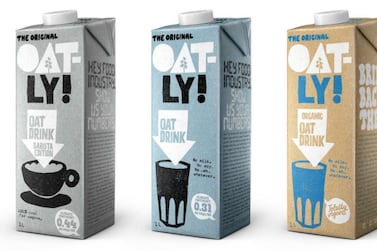 Web site screen grab of Oatly products. Oatly