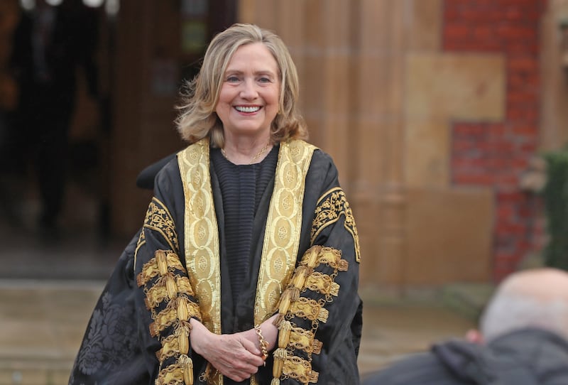 The former US secretary of state Hillary Clinton was installed as the chancellor of Queen's University during a ceremony in Belfast. PA.