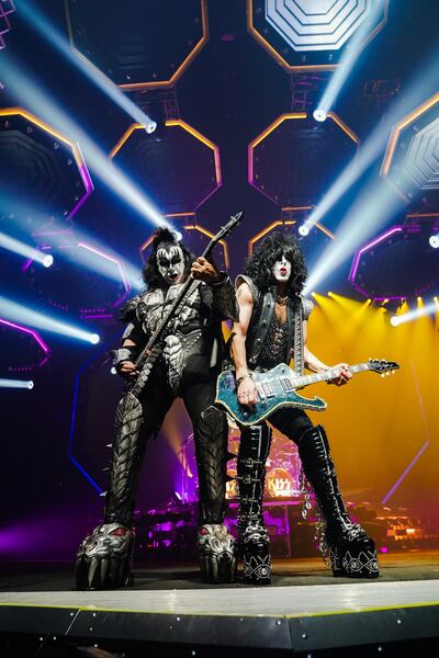 Kiss bassist Gene Simmons, left, and singer and guitarist Paul Stanley, right, will perform in Dubai this New Year's Eve. Courtesy Kiss