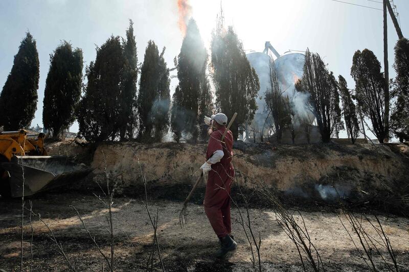 A farmer looks at burning trees near Flix. AFP