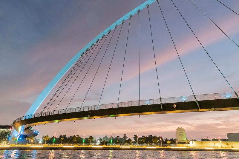 Tolerance Bridge, a suspension footbridge over the new creek extension along Al Safa park in Dubai. Antonie Robertson / The National