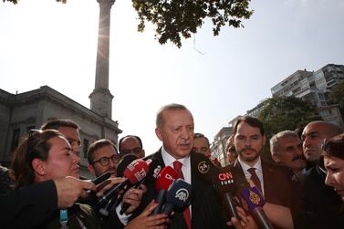 A handout photo released by the Turkish President's press office shows Turkish President Tayyip Erdogan speaking to journalists in Istanbul. AFP