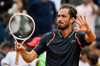Daniil Medvedev celebrates after defeating Bernabe Zapata Miralles in the third round of the Italian Open in Rome on May 15, 2023. AFP