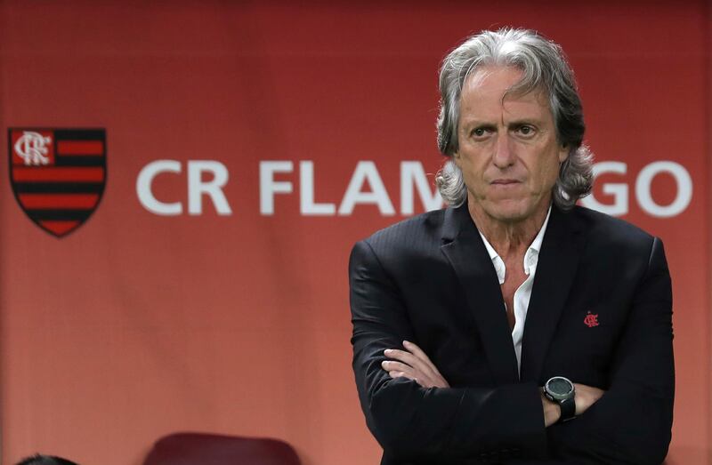 Flamengo coach Jorge Jesus on the touchline before the Club World Cup semi-final. AP