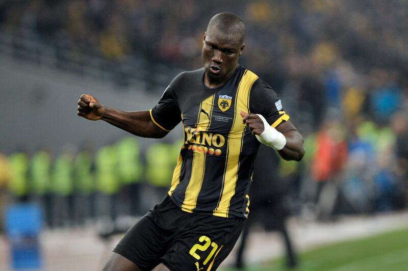 ATHENS, GREECE - APRIL 30:  Papa Bouba Diop of AEK Athens in action during the 2011 Greek Cup Final between Atromitos Athens and AEK Athens at the Olympic Stadium on April 30, 2011 in Athens, Greece. AEK Athens won the match 3-0.    (Photo by Louisa Gouliamaki/EuroFootball/Getty Images)