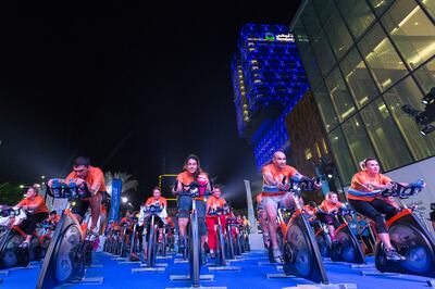 Cleveland Clinic Abu Dhabi's community health initiative, Cycle for Health UAE, launched on October 26 with a series of stationary cycling classes. Courtesy Cleveland Clinic Abu Dhabi