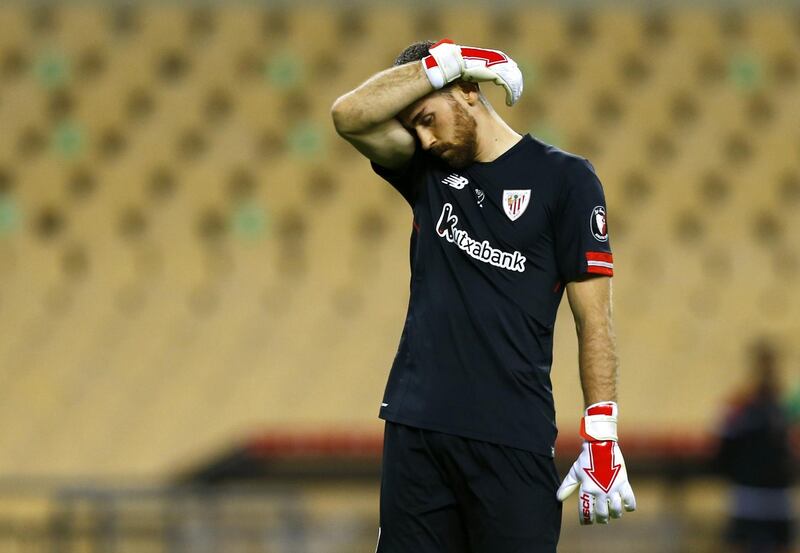 Athletic Bilbao's Unai Simon reacts. Reuters