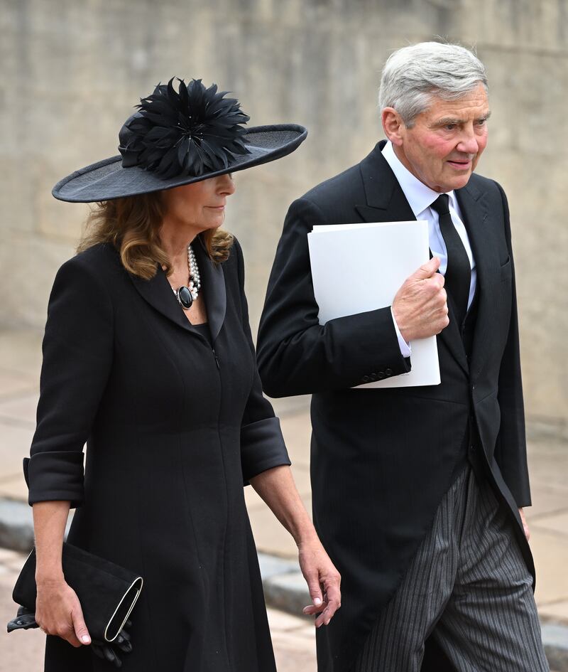 Carole and Michael Middleton arrive at Windsor Castle ahead of the Committal Service for Queen Elizabeth. Getty Images