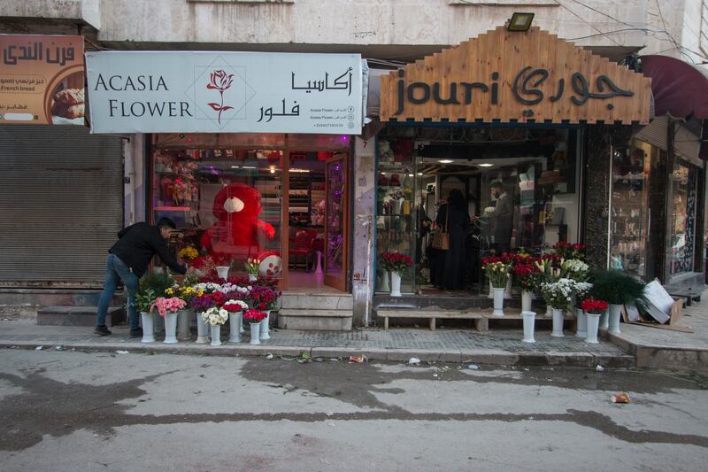 Flower shops in the centre of Idlib.