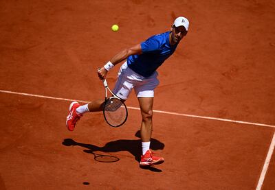 Novak Djokovic during a practice session at Roland Garros as he prepares his bid for a third French Open title. Getty