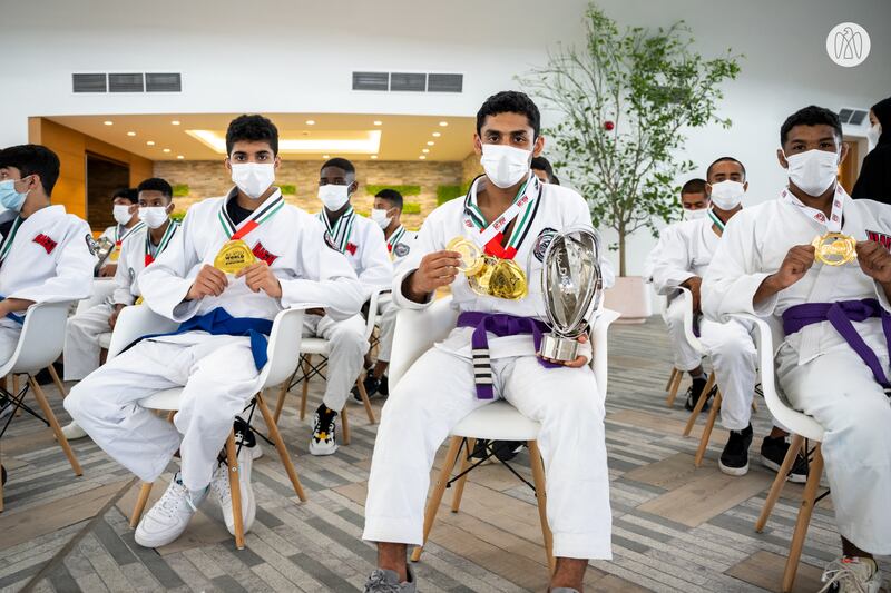 At the reception, Sheikh Khaled congratulated the UAE national team for winning the 6th Jiu-Jitsu Asian Championships in Bahrain and finishing with 16 medals