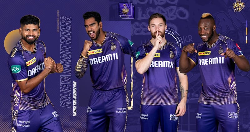 Kolkata have never disappointed with their kits. The purple jersey with gold accents on the sleeve complete a classy look. Photo: KKR / X