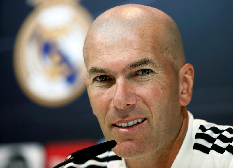 Real Madrid's French head coach, Zinedine Zidane, holds a press conference after the team's training session ahead of La Liga match against Real Sociedad on Sunday. EPA
