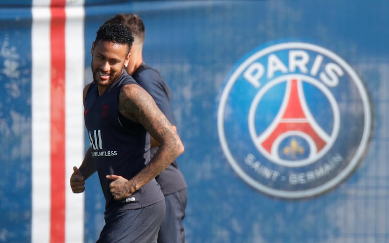Neymar was in good spirits as he trained with his Paris Saint-Germain teammates. Reuters