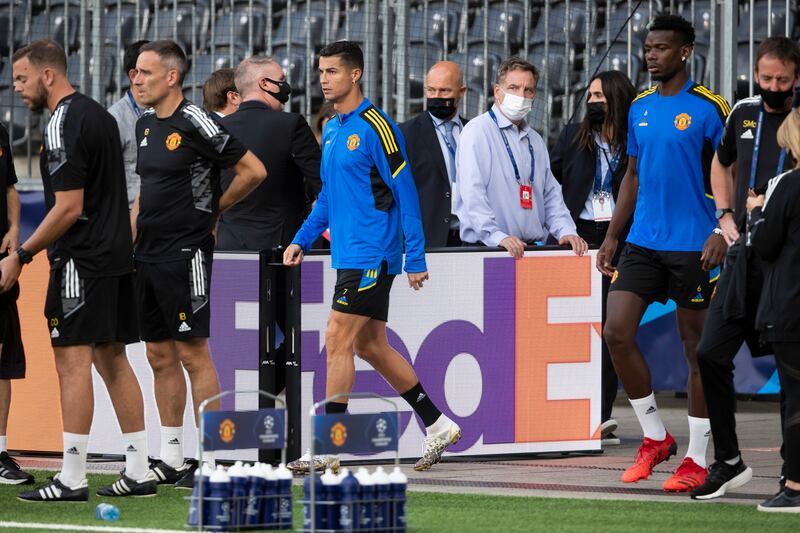 Manchester United's Cristiano Ronaldo arrives at training. AP