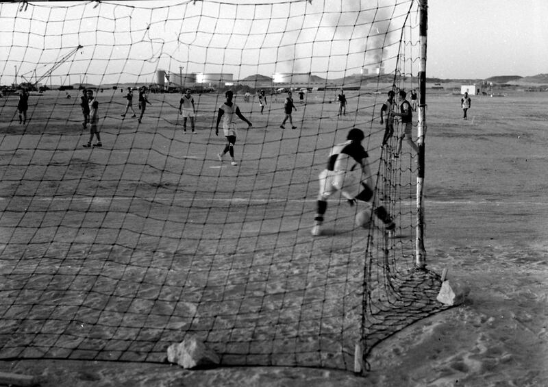 A football match being played on Das Island, Abu Dhabi October 1962 *** Local Caption *** *eds note* Mandatory Credit - Courtesy BP Archive