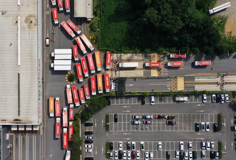 An aerial view of the entrance of a fresh food distribution centre in Anseong, south of Seoul, South Korea.  EPA