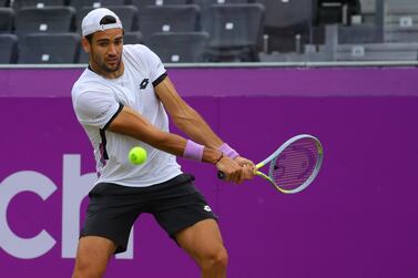 Matteo Berrettini during his semi-final win over Alex de Minaur at the Queen's Club Championships in London. EPA