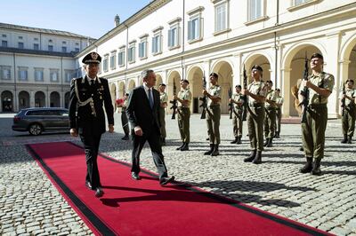 Italy's PM Mario Draghi arriving at Quirinale Palace, Rome, to meet the president and offer his resignation. AFP