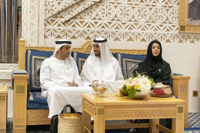 RIYADH, SAUDI ARABIA - November 10, 2018: HH Sheikh Mohamed bin Zayed Al Nahyan, Crown Prince of Abu Dhabi and Deputy Supreme Commander of the UAE Armed Forces () meets with HM King Salman Bin Abdulaziz Al Saud, of Saudi Arabia and Custodian of the Two Holy Mosques at Al Auja Palace in Riyadh.

( Rashed Al Mansoori / Ministry of Presidential Affairs )
---