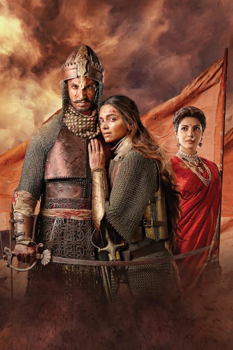 Bajirao Mastani is a period drama about the Maratha warrior Bajirao. Starring Ranveer Singh as Bajirao, Deepika Padukone as Mastani, his second wife, and Priyanka Chopra as Kashibai, his first wife. Courtesy of Medianet

