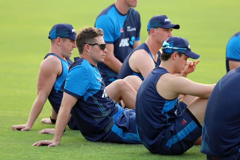 New Zealand captain Tim Southee with teammates.