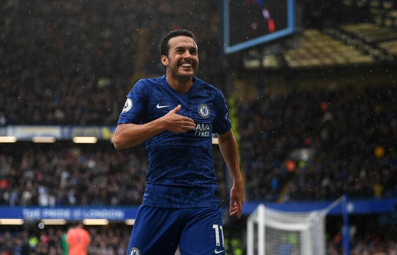 Pedro celebrates after scoring for Chelsea against Everton. Getty Images