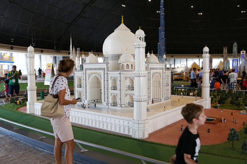 DUBAI , UNITED ARAB EMIRATES – Oct 31 , 2016 : View of the Taj Mahal at the Miniland made by Lego bricks which feature Dubai skyline , key landmarks from around the Middle East after the opening ceremony of Legoland Dubai in Dubai.  ( Pawan Singh / The National ) For News. Story by Nick Webster. ID No - 33930  *** Local Caption ***  PS3110- LEGOLAND48.jpg