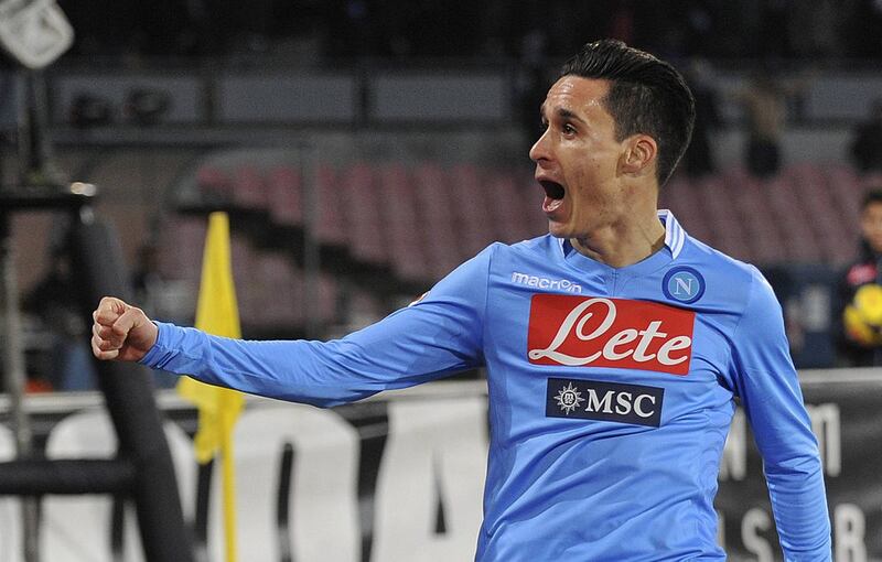 Jose Callejon celebrates after scoring Napoli's fourth goal against Inter on Sunday. Reuters