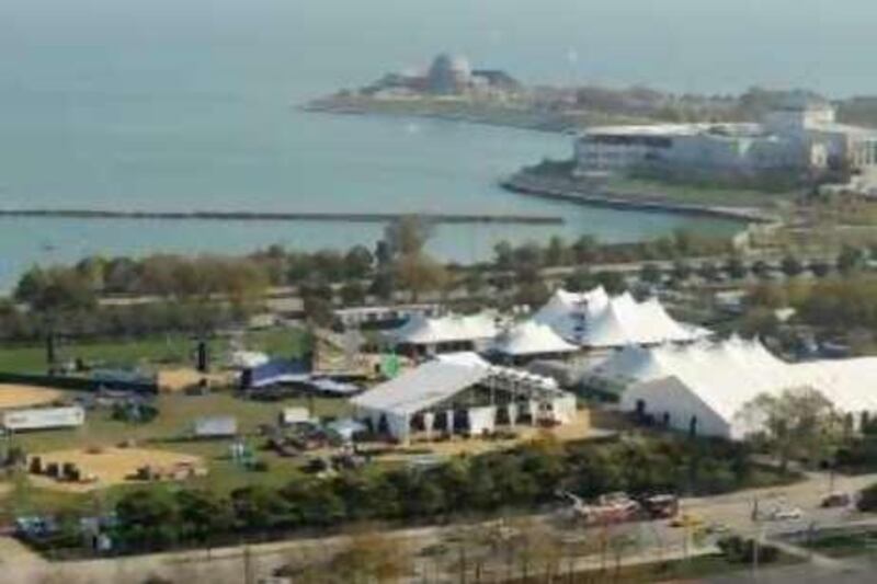 The site of Democratic presidential nominee Sen. Barack Obama's election night rally at Grant Park in Chicago is shown, Friday, Oct. 31, 2008. (AP Photo/Paul Beaty) *** Local Caption ***  ILPB101_Election_Night_Security.jpg