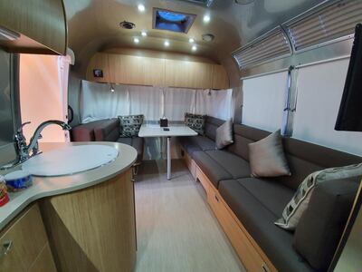 The living room and kitchen of one of the RVs