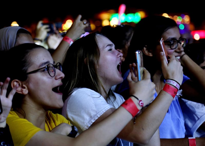 Dubai, March 30, 2018: Fans enjoy the live performance by  One Direction's Liam Payne at the Global Village in Dubai. Satish Kumar for the National/ Story by Saeed Saeed