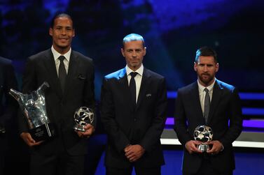 Virgil van Dijk, left, and Lionel Messi, right, were first and second in the awards for best players in the Uefa Champions League. AP Photo