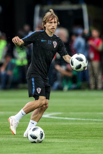 epa06811154 Croatian Luka Modric in action during a training session of the Croatian team at the Kaliningrad Stadium in Kaliningrad, Russia, 15 June 2018. Croatia will face Nigeria in a group D match of the FIFA World Cup 2018 on 16 June 2018  EPA/MARTIN DIVISEK   EDITORIAL USE ONLY