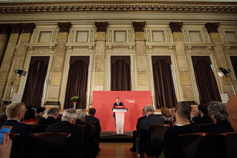 Mr Starmer delivers a speech on Labour's Brexit policy at the Institute of Civil Engineers in London in April 2017. Getty Images