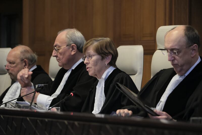 Presiding judge Joan Donoghue speaks during the session at the International Court of Justice. AP