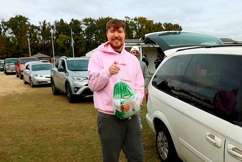 YouTuber and philanthropist Jimmy Donaldson, aka MrBeast, at a turkey giveaway in Greenville, North Carolina, in November 2021. Photo: Beast Philanthropy Productions via AP