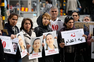 A rally in support of Swedish-Iranian doctor and researcher Ahmadreza Jalali on May 14 in Stockholm, Sweden. EPA