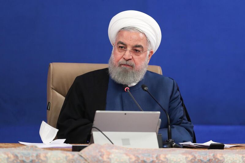 epa08585440 A handout photo made available by the Iranian Presidential office shows, Iranian president Hassan Rouhani speaks during a cabinet meeting in Tehran, Iran, 05 August 2020. Media reported Rouhani as sympathies with Lebanese people and Lebanon government announced that Iranian aid will soon be sent to Beirut.  EPA/IRANIAN PRESIDENT OFFICE HANDOUT  HANDOUT EDITORIAL USE ONLY/NO SALES