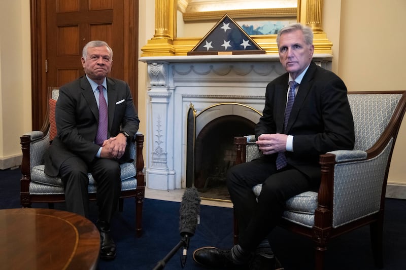 Mr McCarthy speaks with King Abdullah at the Capitol. AP