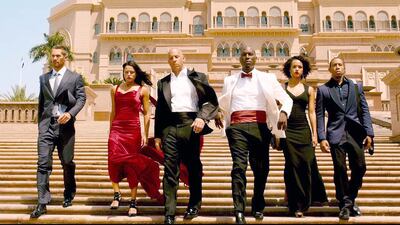 The cast of Furious 7 in a scene shot at Emirates Palace. Photo: Universal Pictures
