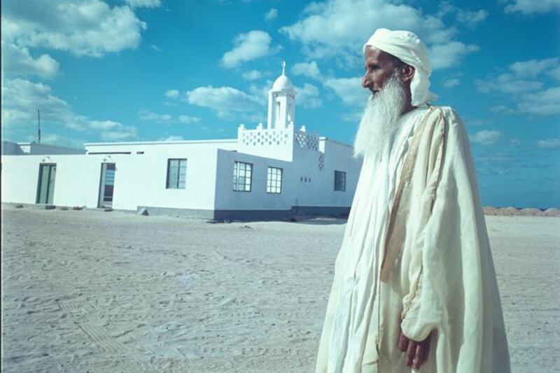Archival photograph of the Trucial States shot by photographer Guy Gravett in 1963. Iman of the mosque on Das island. 

Eds note** Karen *** Permission needed before use. Contact Crispin Gravett Cpgravett@aol.com. $150 one print use and 5 years online. 