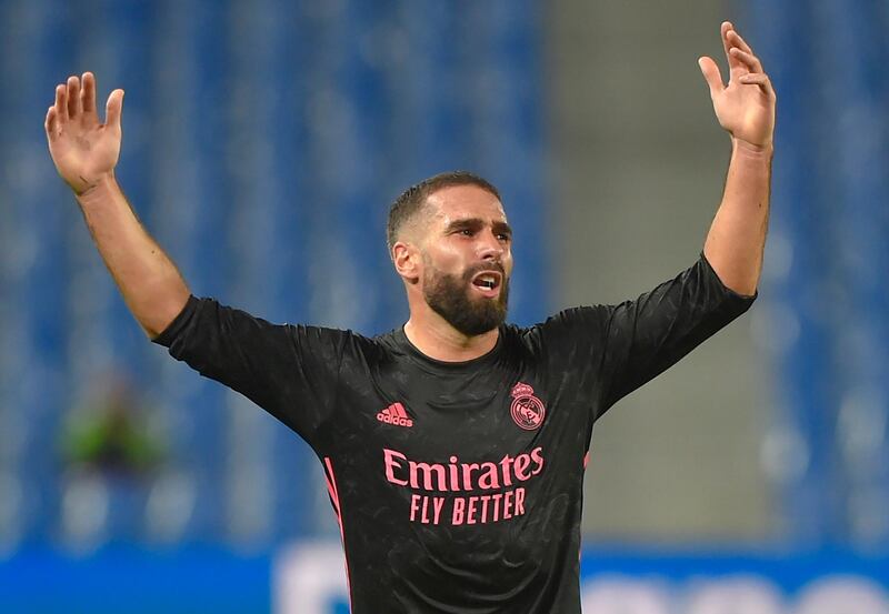 Real Madrid defender Daniel Carvajal gestures at the end of the match. AFP