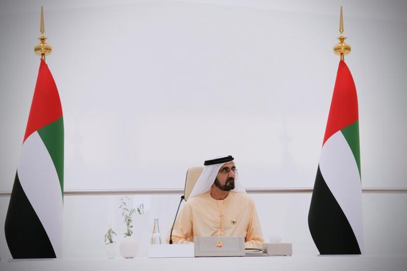 Sheikh Mohammed bin Rashid, Prime Minister and Ruler of Dubai, leads a Cabinet meeting at Expo 2020 Dubai. All Photos: Twitter