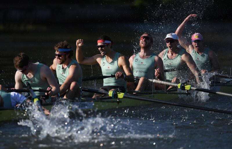 Cambridge celebrate winning the Oxford v Cambridge university boat race on the Great Ouse, Ely, England. Reuters