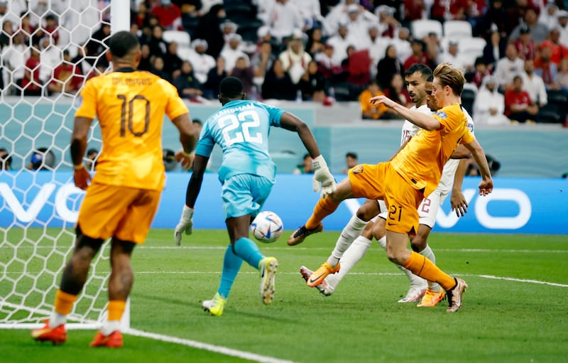 Frenkie de Jong scores Netherlands' second goal. Reuters
