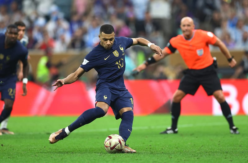 Kylian Mbappe scores France's first goal from the penalty spot. Reuters