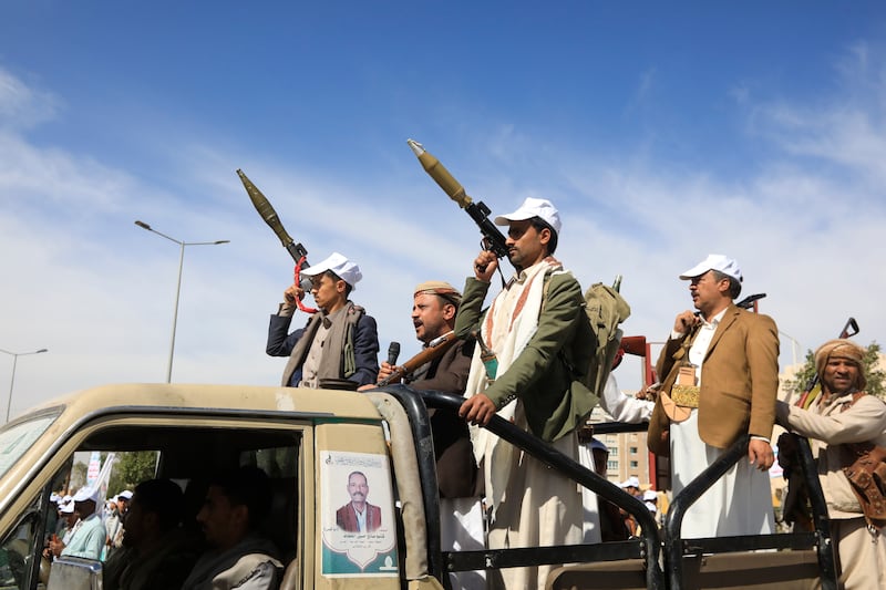 Houthi rebels in Sanaa, Yemen. The group has been attacking commercial ships in the Red Sea. EPA