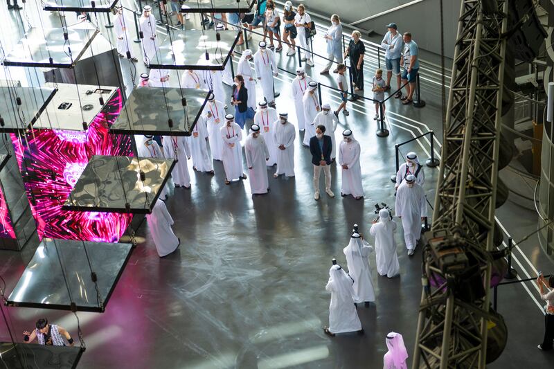 Sheikh Hamdan bin Mohammed spent the afternoon touring Expo 2020 Dubai. Photo: Dubai Media Office
